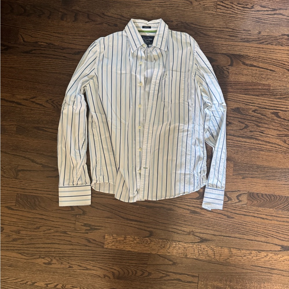 Abercrombie & Fitch White and Blue Casual Button Down Shirt